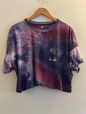 SO Tie-Dye Purple & Navy Crop Top with Pocket